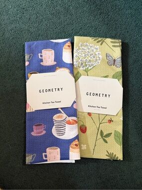 NEW Set of 2 Geometry House Kitchen Tea Towels NWT Coffee & Botanical